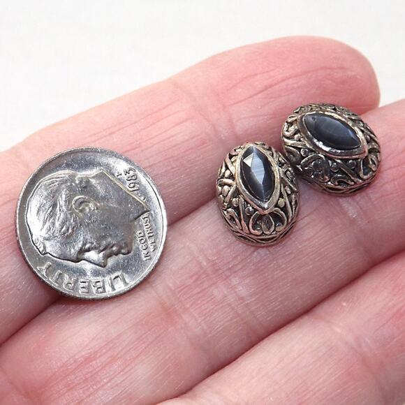 Vintage Blue Rhinestone Filigree Post Earrings, 1/2 Inch - Picture 3 of 6